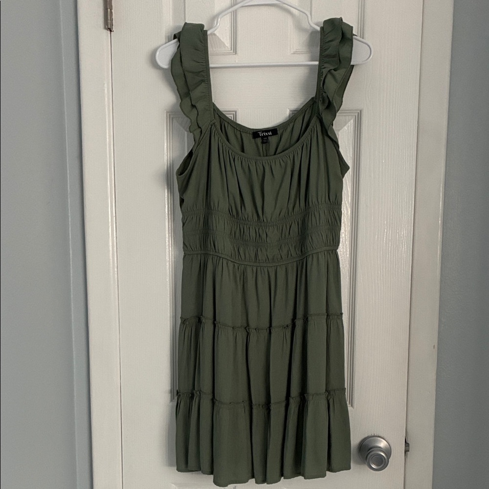 Trixxi Olive Green Ruffle Dress